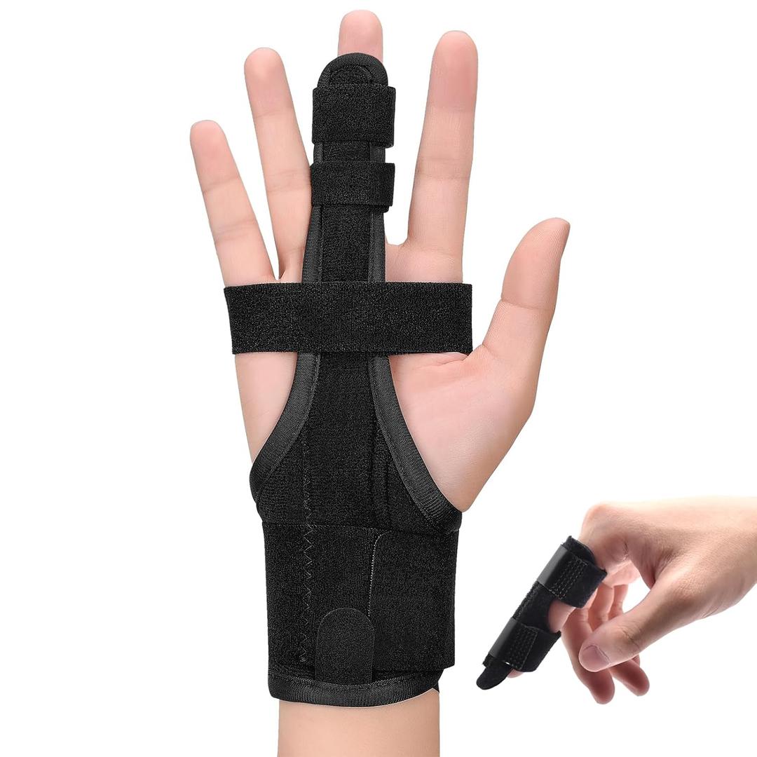 Full Trigger Finger Splint - Hand and Wrist Brace Support for Sprains, Pain Relief, Arthritis, Tendonitis, Fractured Finger - Adjustable Locking Straightener (Medium)