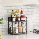 Giikin Countertop Shelf Organizer, 2 Tier Coffee Organizer for Desktop, Grey Counter Shelf Spice Rack for Kitchen (Grey, M)
