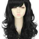 yuehong Long Black Wavy Women Wig Big Bouffant Beehive 60s 70s Cosplay Costume Wig Resistant Synthetic Fibers Fluffy Durable Soft Hair