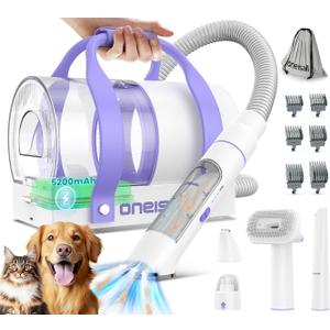 oneisall Cordless Dog Grooming Vacuum,5200 mAh Dog Grooming Kit with Clippers,Nail Grinder,Trimmer,2L Dustbin for Shedding with Grooming Tools-Quiet Suitable for All Breeds,Cleaning at Home Comfy C1 (Purple)