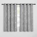 NICETOWN Blackout Curtains 63 inch Length 2 Panels, Silver Grey Window Treatment Thermal Insulated Soundproof Grommet Wave Line Foil Print Design Draperies for Living Room (52 inches Wide)