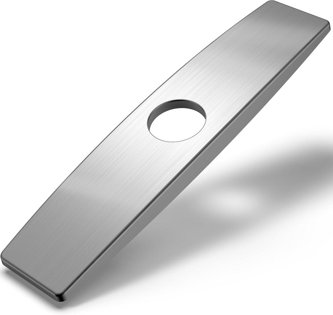 FORIOUS Kitchen Sink Cover, Sink Hole Cover 10 Inch for 1 or 3 Hole Long Rectangle Stainless Steel, Escutcheon Plate for Kitchen Faucet, Brushed Nickel Faucet Deck Plate Suitable for Bathroom Vanity