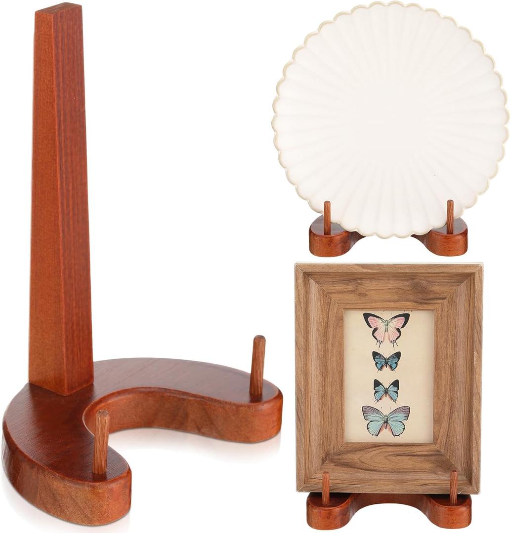 Wooden Plate Display Stand 7.87 Inch Plate Holder for Displaying Frame Picture Wood Tabletop Decorative Easel for Bowl Dish Photo Platter