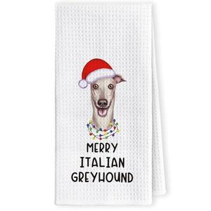 LKETW Christmas Italian Greyhound Kitchen Towels Dish Towels, Christmas Kitchen Towels, Dog Lover Gifts, Dog Hand Towels for Kitchen Bathroom Christmas Decor, Dog Lover Hand Tea Dish Towels 16x24in