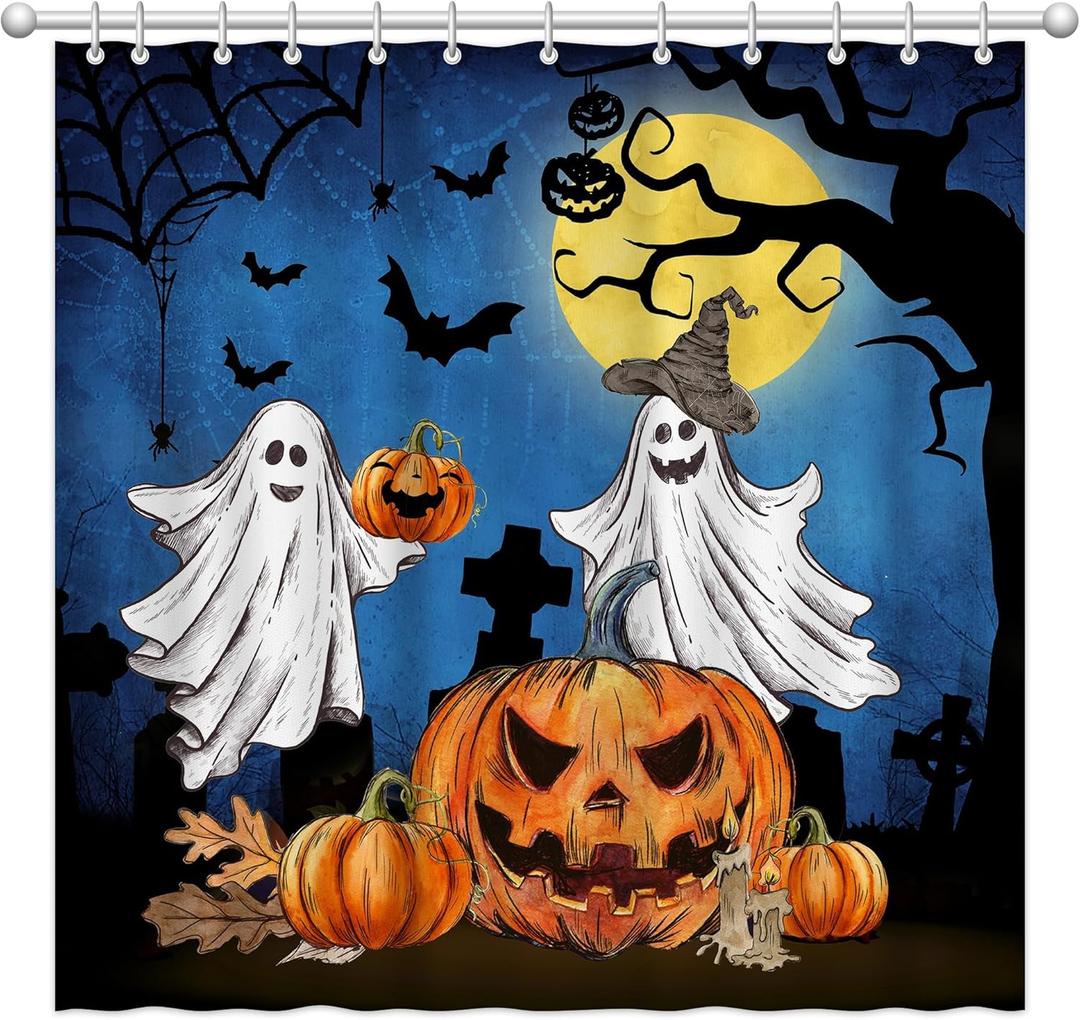 pinata Halloween Shower Curtain for Bathroom, Halloween Bathroom Decor, Ghost Shower Curtain Pumpkins Bath Curtains with Hooks 72x60