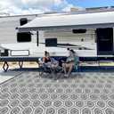 Outdoor Camping Rugs, Rug Patios Clearance Plastic Straw Rug Weatherproof Reversible Mats, Large Floor Mat for Outdoors, RV, Patio, Backyard, Deck, Picnic, Beach, Trailer, Camping (9' x 18', Grey & White)