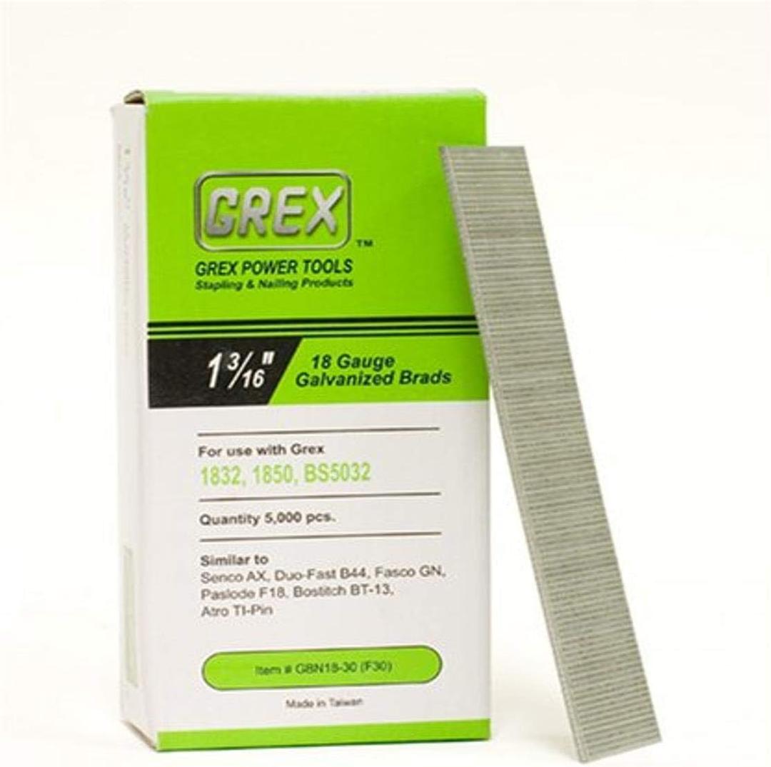 Grex GBN18-30 (F30) 1-3/16 In. 18 Ga. Brad Nails, Galvanized, 5M
