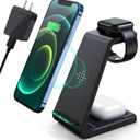 3 in 1 Wireless Charging Station, 2025 Upgraded Fast Desk Charger Station for iPhone 16 15 14 13 12 Pro Max Plus, Charger Stand for Apple Watch 10 9 8 7 6 5 4 3 2 SE, Airpods 4 3 2 Pro(Black) (B-Black)
