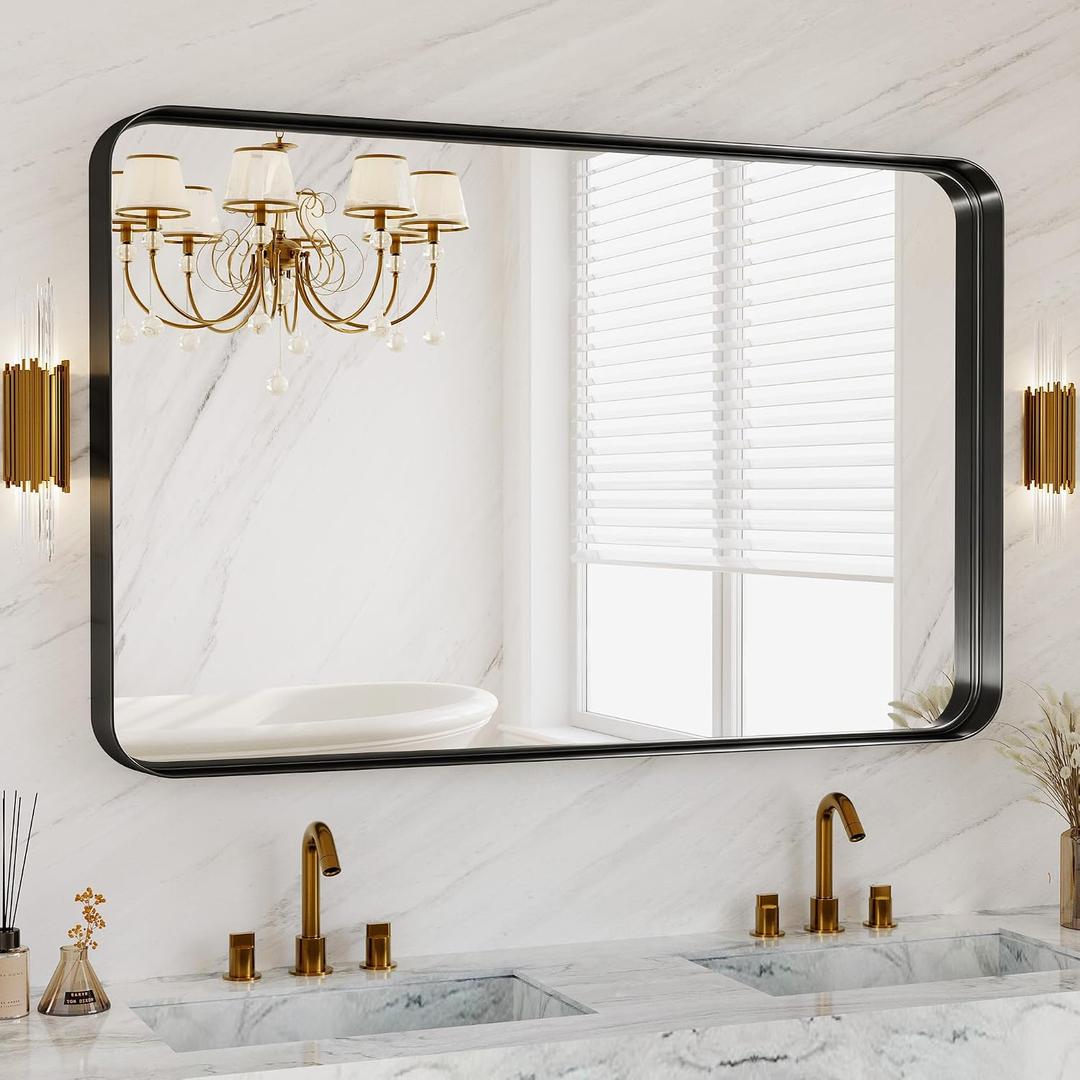 36x40 Inch Black Metal Framed Bathroom Mirror for Wall, HD Tempered Glass, Vanity Mirror for Over Sink, Anti-Rust Aluminum Alloy Mirror, Farmhouse, Horizontally or Vertically Hanging