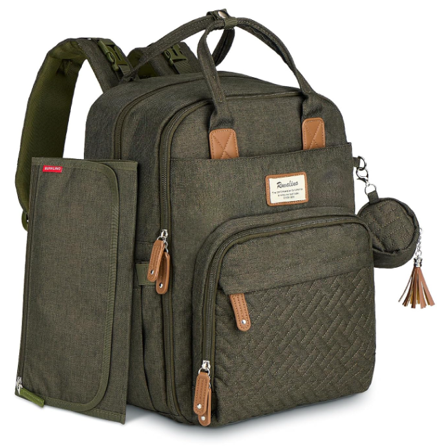RUVALINO Diaper Bag Backpack, Multifunction Travel Pack Maternity Baby Changing Bags, Large Capacity, Waterproof, Olive Green