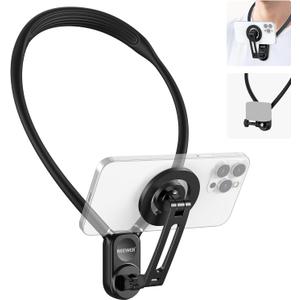 NEEWER Magnetic Neck Holder for Action Camera & Phone, Hands Free Tripod Chest Mount Compatible with GoPro DJI Insta360 Magsafe iPhone Android, Phone Holder for Video Recording POV Vlog, GP16