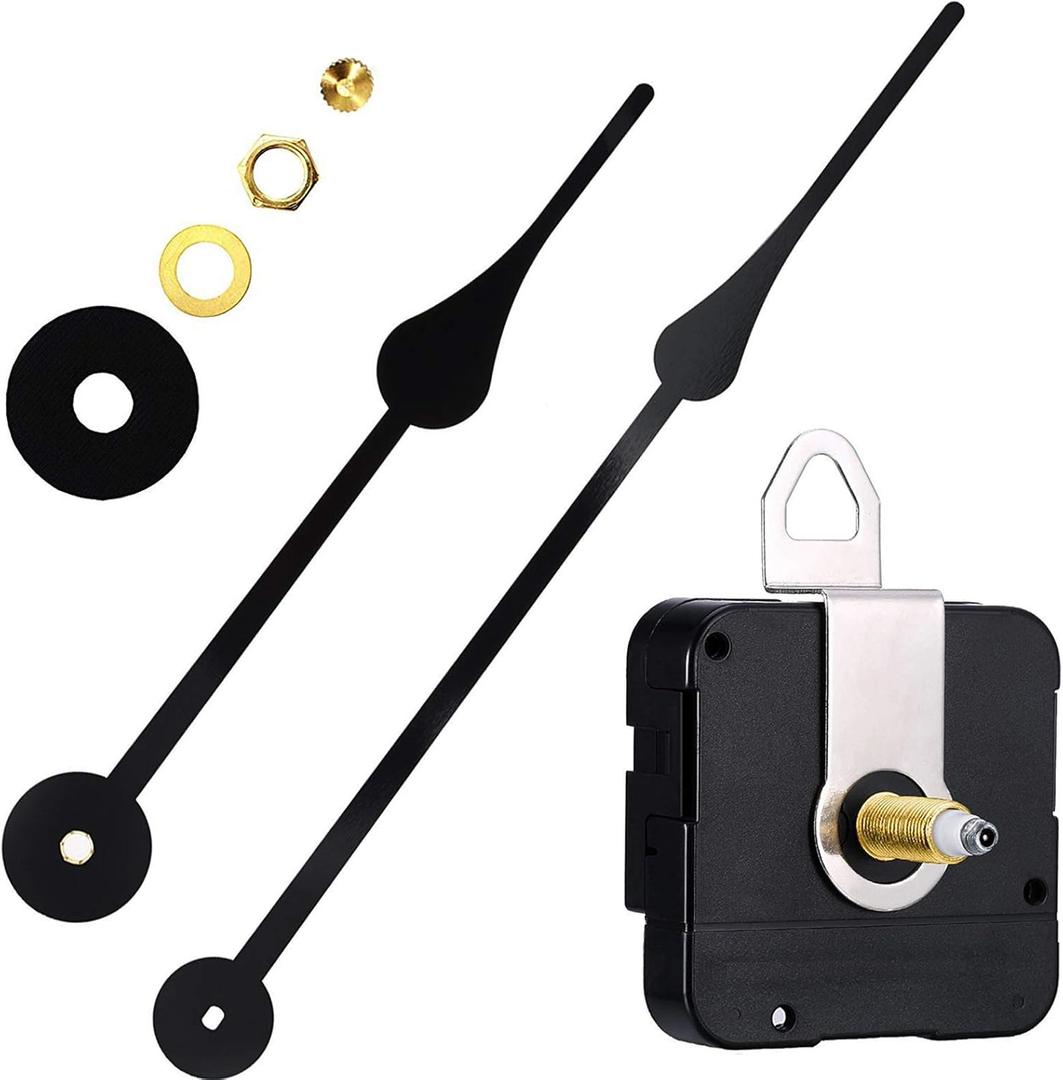 High Torque I Shaft Hands Quartz DIY Wall Clock Movement Mechanism with 9.1 Inch Long Spade Hand Battery Operated Repair Parts Replacement, 5/32 in Max Dial Thickness, 17/25 in Total Length