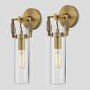 Modern Gold Indoor Wall Sconces Set of 2, 15'' knurled Brass Bathroom Wall Sconces, Glass Bathroom Vanity Light, for Living Room, Bedrooms, Hallway, Staircases, Include Bulb