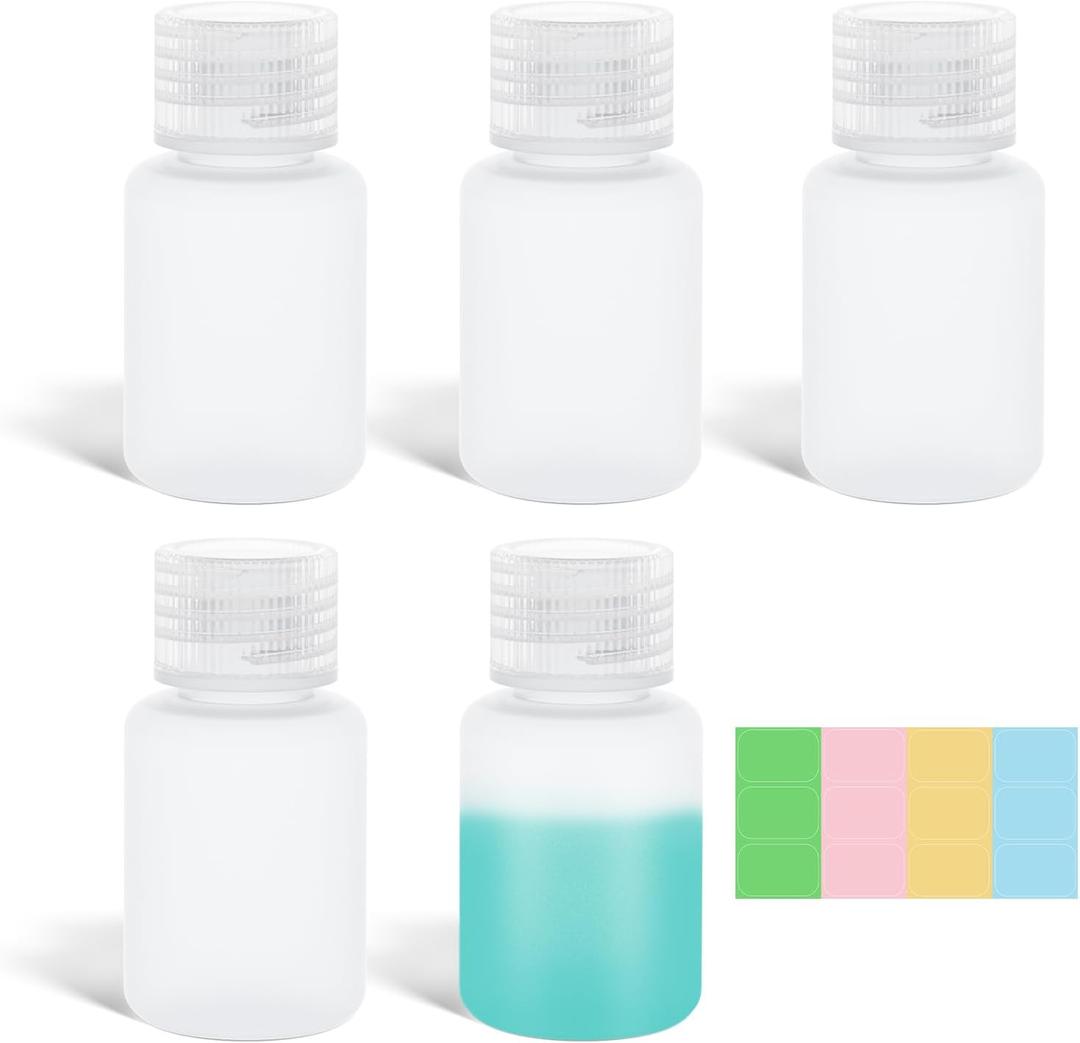 ASEVAT 30ml/1 oz Narrow Mouth Round Chemical Container, Plastic Leak Proof HDPE bottle, Lab Reagent Bottles, Water Sample Bottles (5 Pcs) (Translucence)
