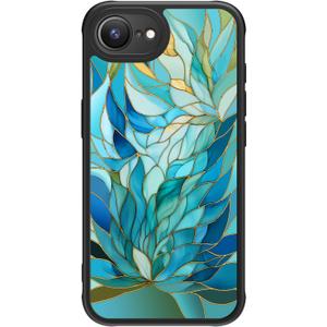 FUNMIKO Cute Phone Case for iPhone 16e - Wireless Charging & Military-Grade Protection - Trendy Wildflower Design for Women Girls, Non-Slip Translucent Matte Hard Cover - Sleek Cyan Leaf