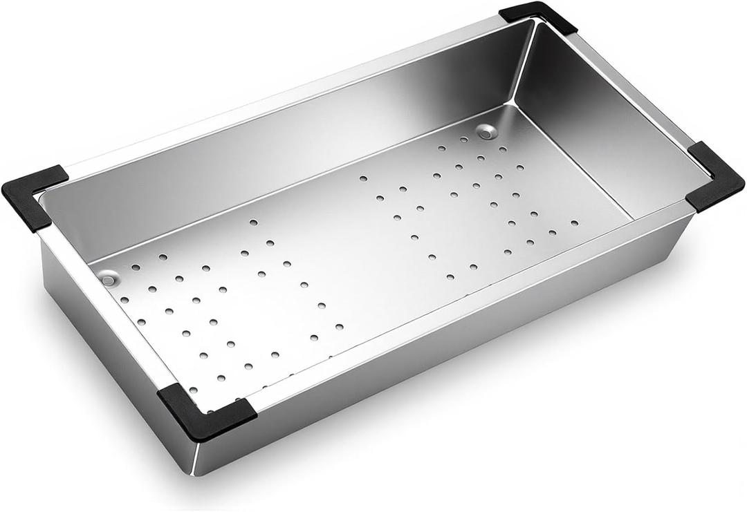 LemonRoad 8.27 x 16.93 Inch Stainless Steel Colander for Kitchen, Thickened over the Sink Colander Sink Strainer Basket, Kitchen Supply for Washing Drain Vegetable Fruits Dishes