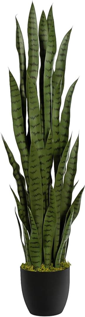 4ft Artificial Snake Plant 46in Faux Sansevieria Plants, Fake Floor Plant for Indoor Outdoor, Front Porch Patio Home Office Decor, Mother-in-Laws Tongue, Green 1Pcs
