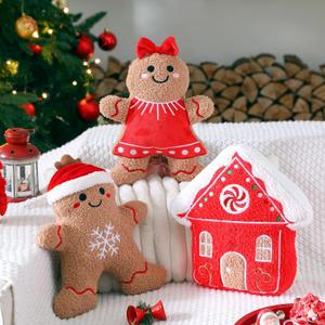Konohan 3 Pcs Christmas Gingerbread Pillows House Man Throw Pillows Stuffed Gingerbread Shaped Pillow for Christmas Party Outdoor Cushion Decorations (Red,Lovely Style)