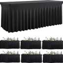Outpain Black Spandex Tablecloth for 8 Foot Rectangle Tables, 6 Pack Black Wrinkle Free Fitted Table Cloths 8ft Stretchy Banquet Table Clothes Cover Desk Skirt for Birthday Wedding Parties Baby Shower