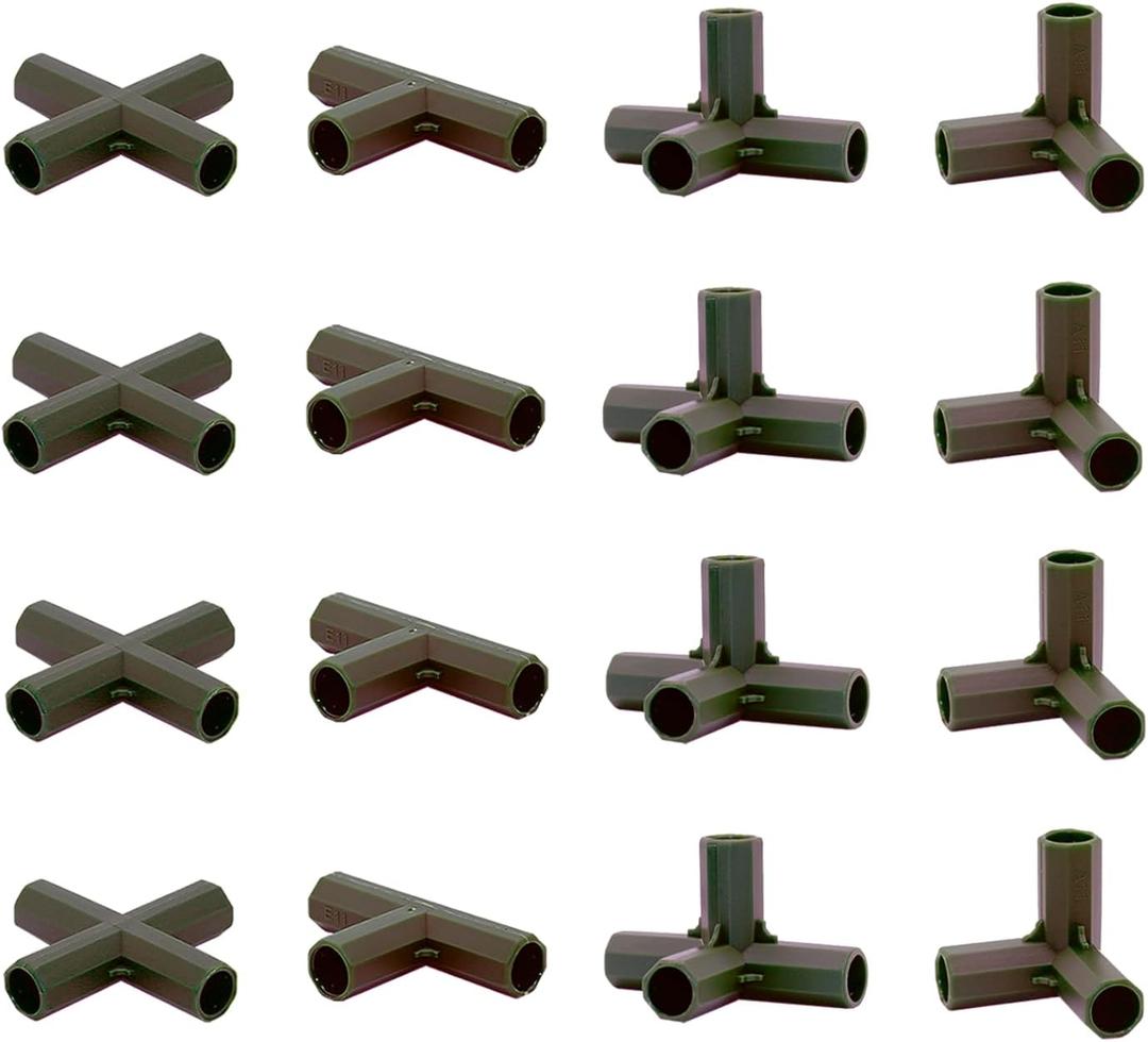 16PCS Fitting 16MM 4 Types Stable Support Heavy Duty Greenhouse Frame Building Connector Black Suitable for Grape Trellis Sunscreen Shed Gardening