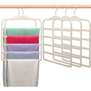 Closet Organizers and Storage, 5 Pack Velvet Pants-Hangers-Space-Saving, Non Silp 5 Tier Organization-and-Storage Clothes-Hanger for College-Dorm-Room-Essentials, Closet-Organizer for Jeans Scarf Hanger (White)