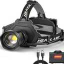 Bud K LED Headlamp USB Rechargeable, Head Lamp XHP70 Super Bright 90000 High Lumen with 5 Modes, Batteries Included, Zoomable, Waterproof Headlight for Camping Hunting Running Fishing Biking (Black)
