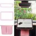Tesla Model 3 Model Y Accessories of Screen Protector Frame + Center Console Wireless Charging Silicone Pad + Interior Rear View Mirror Cover 3pcs 3in1 (Pink)