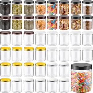 Mifoci 50 Pcs 16 oz Clear Plastic Jars with Lids PET Plastic Candy Mason Jars Containers Reusable Empty Storage Gift for Dry Food Storage Cookie Honey, 5 Colors