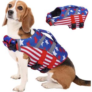 Kuoser Dog Life Jacket XL, American Flag Large Dog Life Vests for Swimming Boating, Reflective Dog Water Vest with High Flotation, Dog Swim Vest for Large Dogs