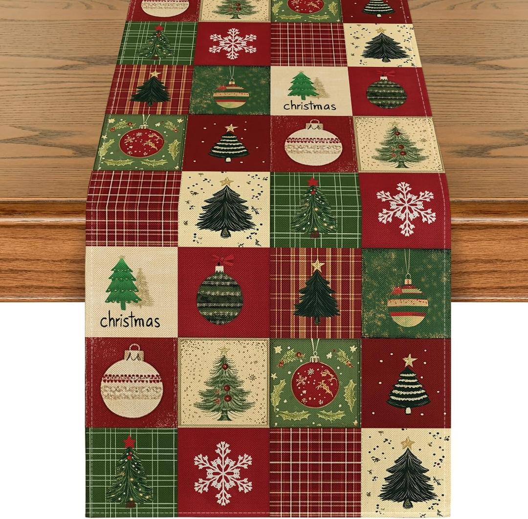 Artoid Mode Xmas Tree Gift Party Atmosphere 210 GSM Christmas Table Runner, Winter Kitchen Dining Table Decoration for Home Party Decor 13x60 Inch (Red)