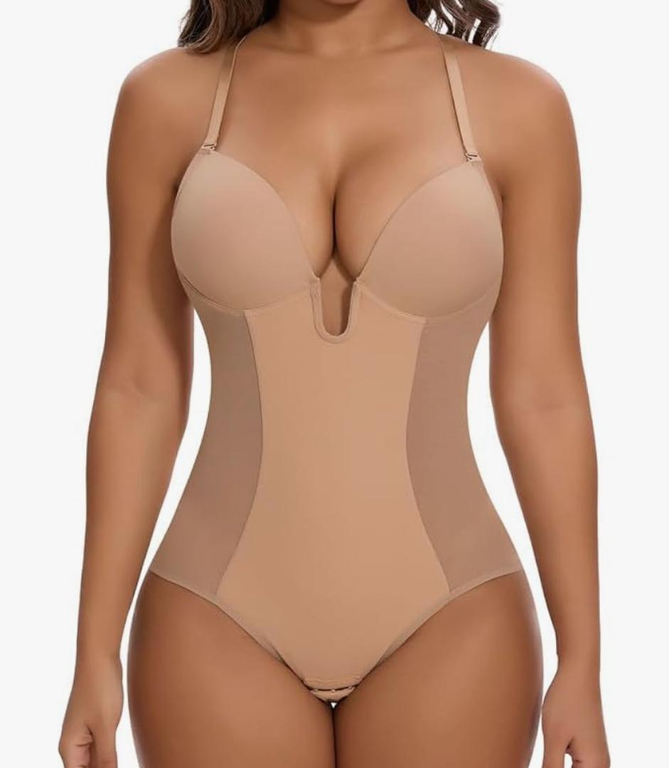 SHAPERIN Women's Backless Body Shaper Bra Faja U Plunge Low Back Thong Shapewear Tummy Control Deep V Bodysuit 2XL SHAPERIN Women's Backless Body Shaper Bra Faja U Plunge Low Back Thong Shapewear Tummy Control Deep V Bodysuit 2XL