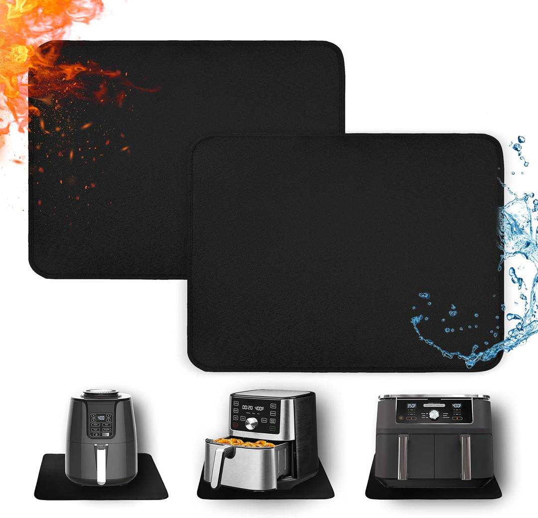 Heat Resistant Mats for Countertop - Firproof 16x24 in Heat Resistant Mats for Air Fryer - Kitchen Countertop Protector for Air Fryer, Coffee Maker, Stand Mixer, Toaster, Oven 2PCS - Black