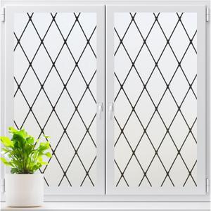 LUTE Frosted Window Privacy Film, Static Cling UV Sun Blocking Heat Control Window Cover, Removable Non-Adhesive Glass Sticker Vinyl Decorative Bathroom Frosting Decals, Black Lattice, 35.4" x 78.7"