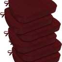 downluxe Chair Cushions for Dining Chairs, Waterproof Kitchen Chair Pads, Non-Slip Dining Seat Cushion with Ties, 17" x 16" x 2.5", Burgundy, 6 Pack