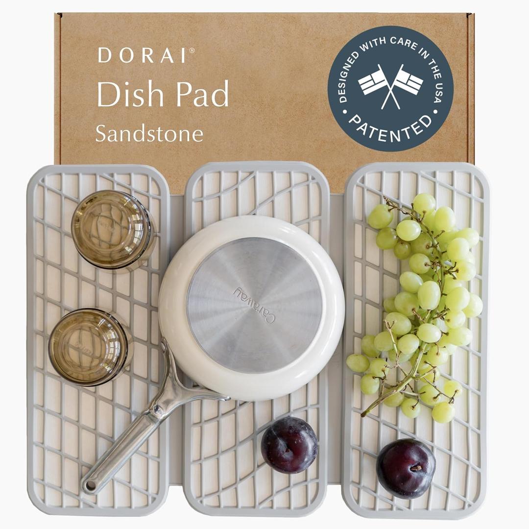 Dorai Home Dish Pad  Quick-Dry Diatomite Stone Drying Mat for Kitchen Counter, 19.9" x 15.2" x 0.52", Sandstone