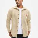 Comdecevis Mens Corduroy Shirts Jacket Button Down Long Sleeve Work Shirts Shackets with Pocket (Beige, M)
