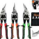 HORUSDY 3 Pack Aviation Tin Snips Set, 10 Inch Metal Straight Cut, Left Cut, Right Cut for Cut Sheet Metal, Chrome Vanadium Steel