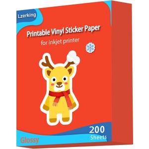 Lzerking 200 Sheets Glossy Printable Vinyl Sticker Paper 8.5"x11", Vibrant Color Quick-Drying Waterproof White Decals for Inkjet/Laser Printers & Cricut for Small Businesses, DIY Enthusiasts