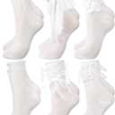 Fourluoo 6 Pairs Women's Ruffle Ankle Socks - Lace & Frilly Cute Breathable Thin Cool Casual Socks(White, 5-9, Bow Tie)