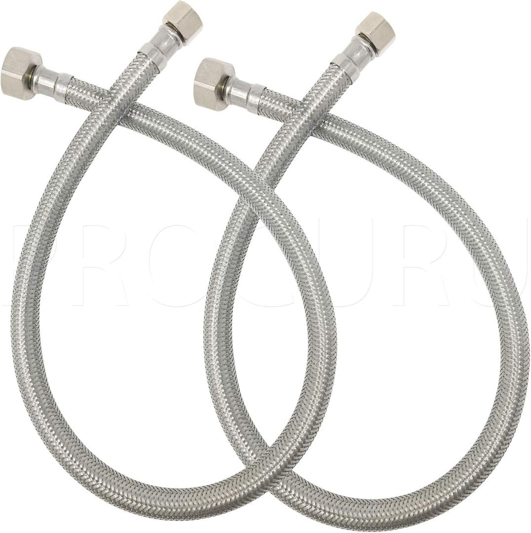 [2-Pack] PROCURU 24-Inch (2Ft) x 3/ 8" Comp x 1/ 2" FIP Faucet Hose Connector, Braided Stainless Steel Supply Line, Certified Safe