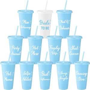 Yungyan 12 Pcs Bachelorette Cups for Party 24 oz Bridesmaid Cups with Lids and Straws Funny Bachelorette Party Supplies Bride to Be Tumbler Wedding Bachelorette Bag Fillers (Blue)