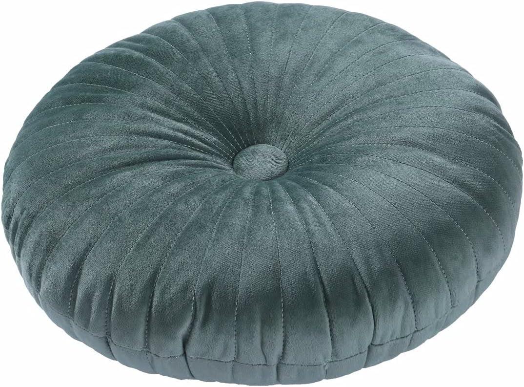 HLOVME Round Pillow Cushion for Couch Velvet Decorative Small Throw Pillow Solid Color for Living Room Bed Floor 13.7, Green