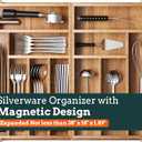 Silverware Organizer Large, Magnetic Connected Expandable 13 Slots Silverware Drawer Organizer From 21 to 37.4 Inches, Adjustable Flatware and Cutlery Holder, Bamboo Utensil Tray for Kitchen Acacia