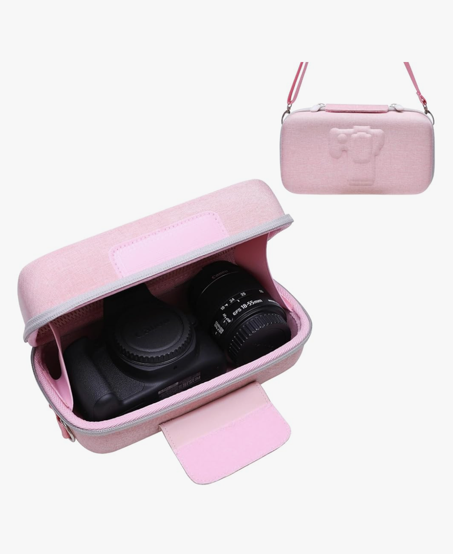 LTGEM Camera Case for Canon EOS Rebel T7 / R50 / R6 Mark II / T6 / R100 / R50 V / R8 / R10 / R5 Mark II/RP / 5D Mark IV / R7 Camera and 18-55mm/18-45mm Lens with Shoulder Strap, Pink