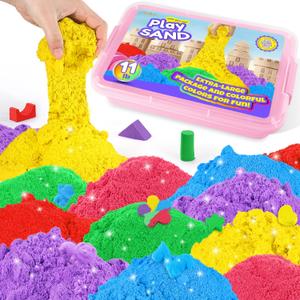 AtMini Play Sand with 6 Colored Sands of 11lbs, Including a Sand Tray with Lid - Sensory Toy Kits and Sand Art Kits for Kids (Pink Tray)