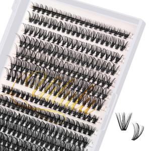 Uilulu Lash Clusters Kit for DIY Lash Extension at Home, False Eyelashes Set with Bond and Seal, Lash Remover, Tweezers, D Curl Wispy Individual Clusters Eye Lash Extensions Kit (U22 Kit)