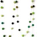 9FT Long 35 Wool Felt Balls (20mm), 100% Wool Felt Ball Adjustable Pom Pom Garland, Green Handmade for Birthday Party Easter Room Decoration