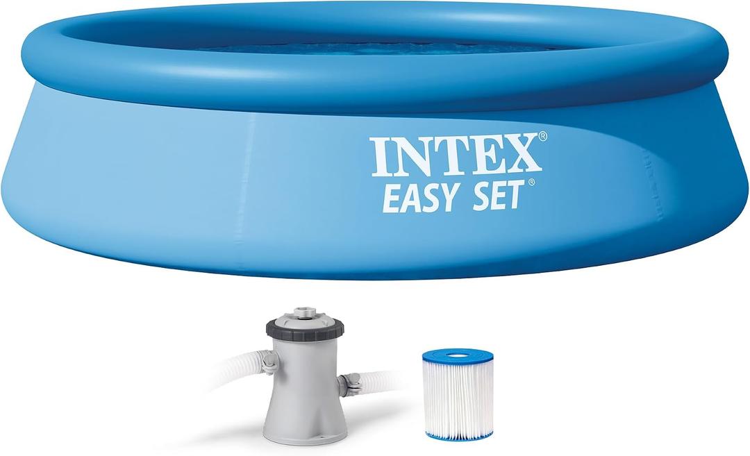 Intex Easy Set 10 ft x 30in Above Ground Pool Set, Round Inflatable Swimming Pool with 330 GPH Cartridge Filter Pump and Type H Cartridge