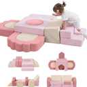 13 Pieces Foam Climbing Blocks for Toddlers|Floral Baby Soft Play Gym,Kids Indoor Crawing Climbers & Play Structures for Bedroom,Livingroom & Playroom,Pink & Beige