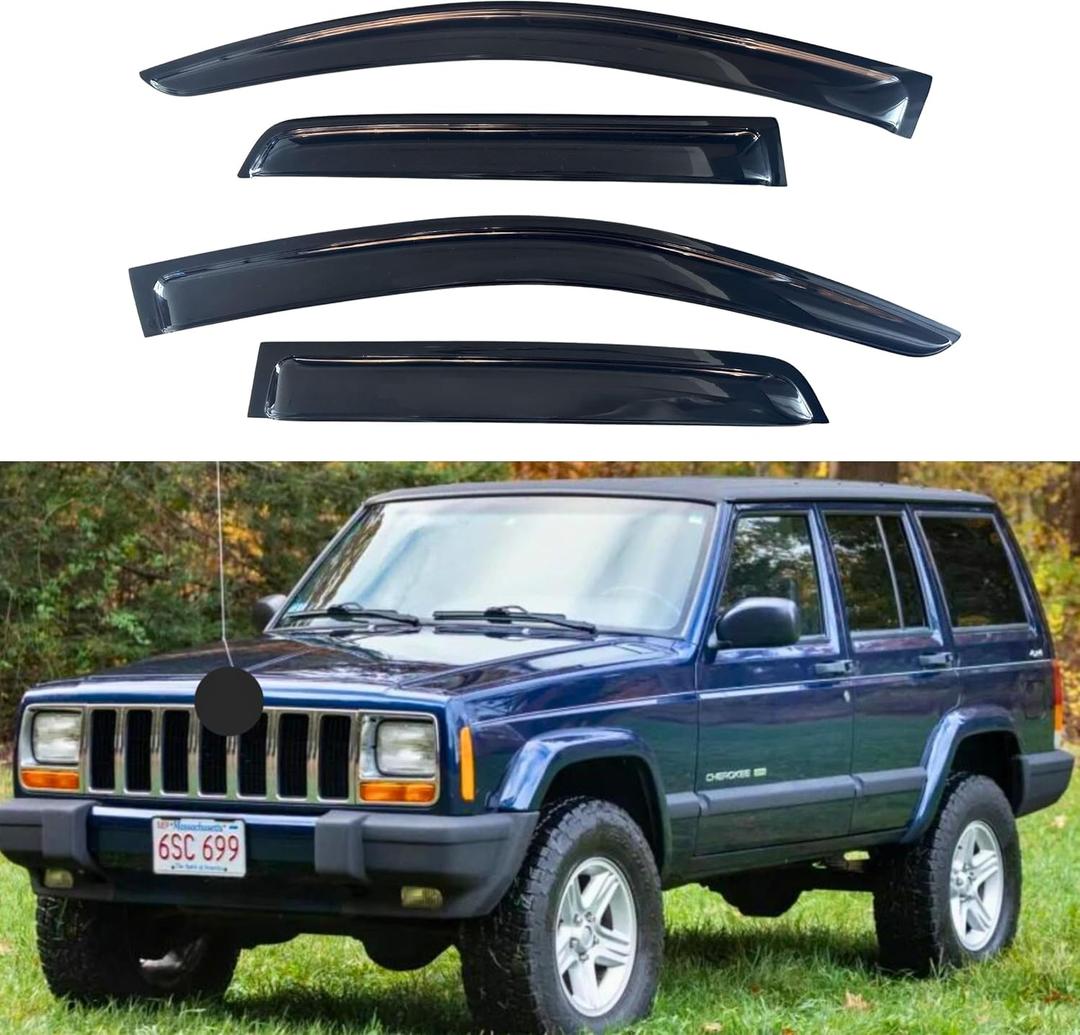 IG Window Visors Fit for 1984-2001 Jeep Cherokee 4-Door, Out-Channel Rain Guards Vent Wind Deflectors 4PC, Car Accessories for 84-01 Cherokee 4-Door (Excludes Limited Model)